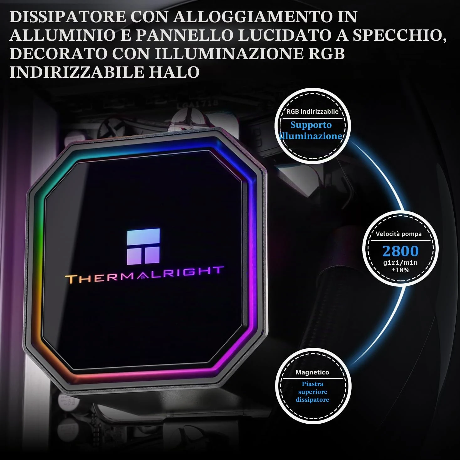 Thermalright Frozen Prism 360 Black ARGB- Radiatore ad acqua CPU ARGB con doppia ventola PWM, velocità di rotazione 2800RPM, per AM4/AM5, Intel LGA1150/1155/1200/1700/1851
