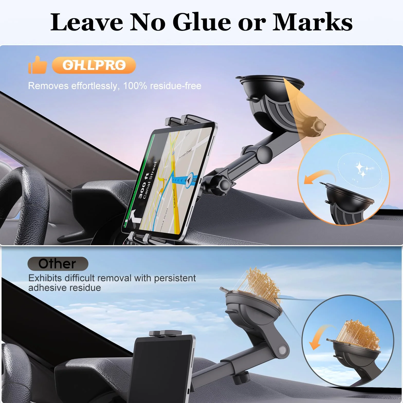 OHLPRO Tablet Holder Car Dashboard Windshield, 360° Adjustable Suction Cup Mount for iPad 5"-13" iPad Pro Air Mini Galaxy Tab S9 Fire HD 10 Switch Kindle
