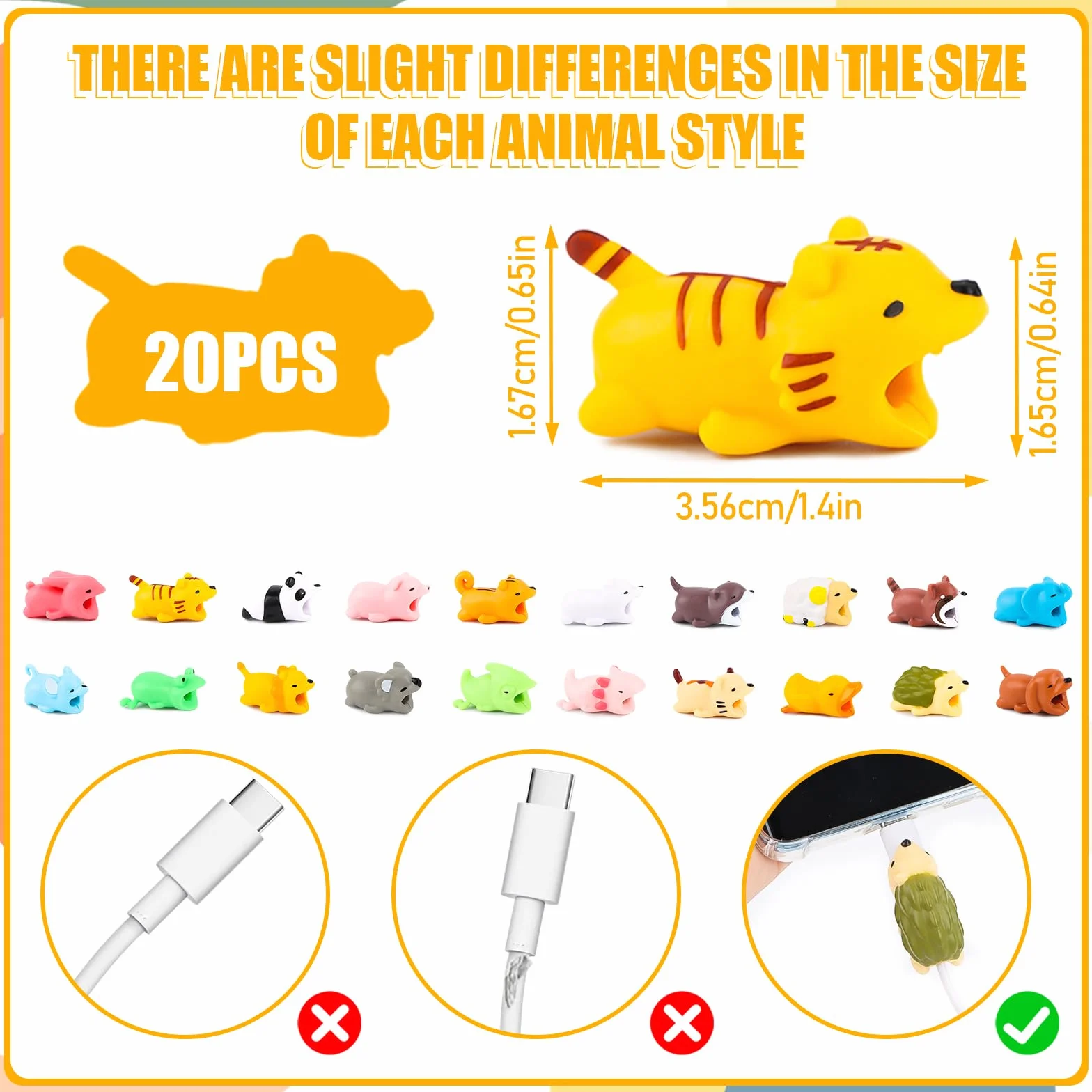 Protezione per cavi animali – 20 pezzi di protezione in silicone, accessori per il design animale, cavo di ricarica per la maggior parte dei telefoni cellulari