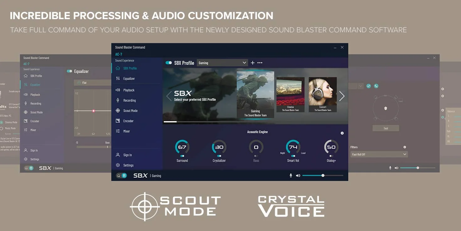 Creative Sound Blaster AE-7 - Scheda audio DAC/amplificatore PCI-e ad alta risoluzione con biamplificatore per cuffie Xamp Discreet e modulo di controllo audio grigio/nero