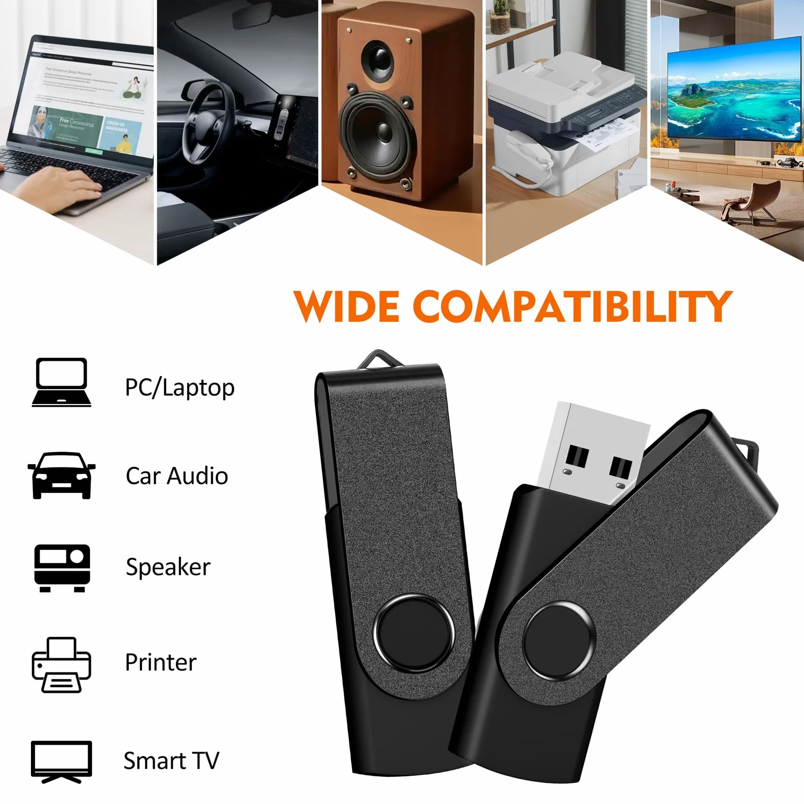 AreTop - Chiavetta USB da 64 GB, confezione da 10 unità USB 2.0 | Bulk - Chiavette USB girevoli per archiviazione dati, uso domestico e ufficio, confezione da 10, 64 GB, colore: nero