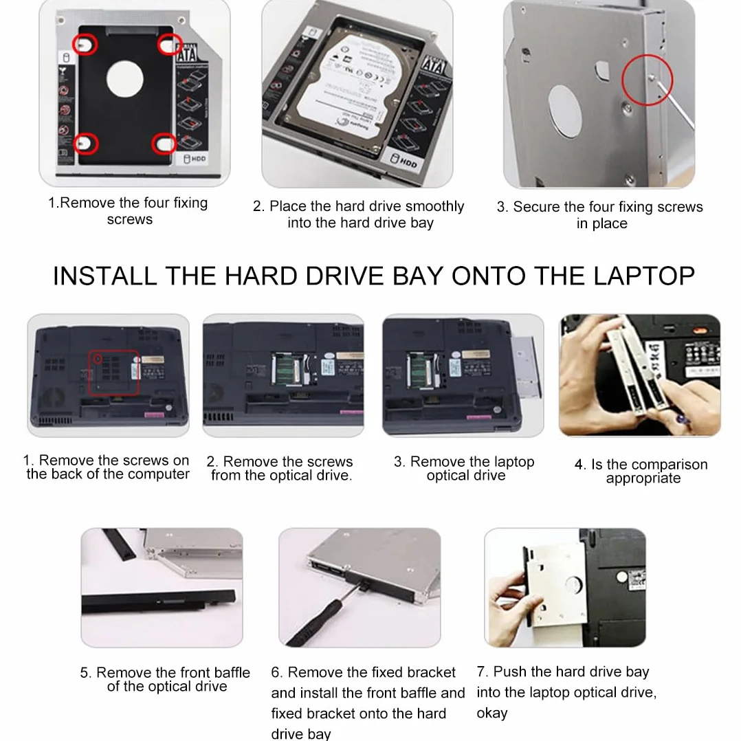 Hard Drive Caddy, SATA 2nd SSD HDD Hard Disk Caddy Tray Universale 12,7 mm 2,5 '' SSD HDD Hard Drive Enclosure SATA-3 Laptop Hard Disk Holder per CD/Dvd-Rom Ottico SuperDrive Tray Drive Slot