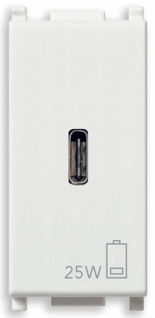 Vimar 14292.C.25 Plana Alimentatore USB da 25 W per dispositivi elettronici, uscita USB C, tecnologia Power Delivery