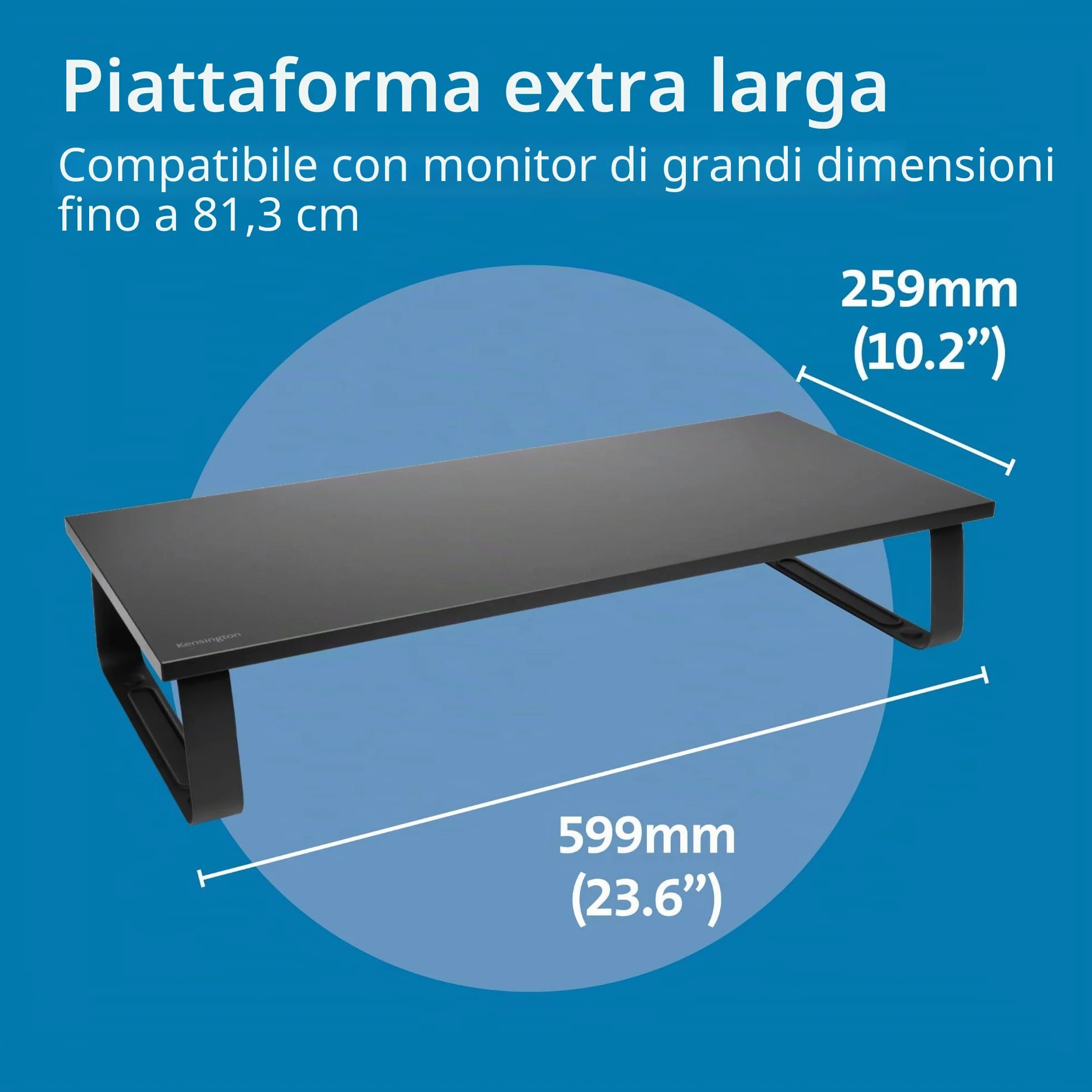 Kensington Supporto per monitor extra largo, rialzo ergonomico in metallo per monitor da scrivania, fino a 32 pollici e 20 kg, per PC, schermi, iMac, laptop, stampanti (60 x 12 x 26 cm) K55726EU Nero
