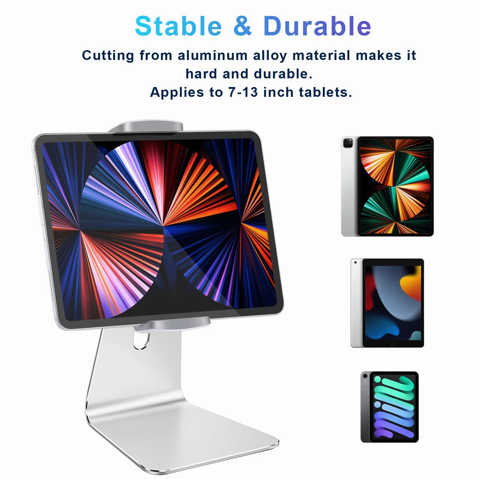 Supporto Tablet Regolabile Tavolo, Porta Tablet in Alluminio Pesante, Compatibile con iPad Pro/Air/Mini, Samsung Tab, Surface Pro, Kindle Fire (7-13") (Argento)