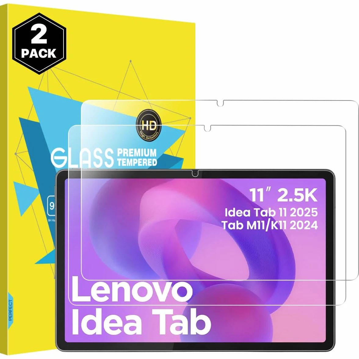 MoKo 2 Pezzi Vetro Temperato per Lenovo Idea Tab 11" 2025 Tab M11 K11, Pellicola Protettiva Trasparente HD, Durezza 9H