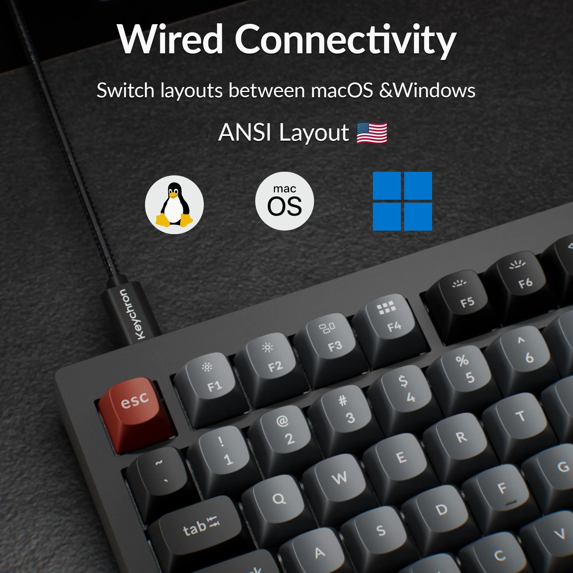 Keychron V1 Tastiera meccanica personalizzata 8K, layout cablato 75%, latenza ultra bassa 8000Hz, QMK programmabile, interruttori marroni sostituibili a caldo, RGB, per giocatori e dattilografi
