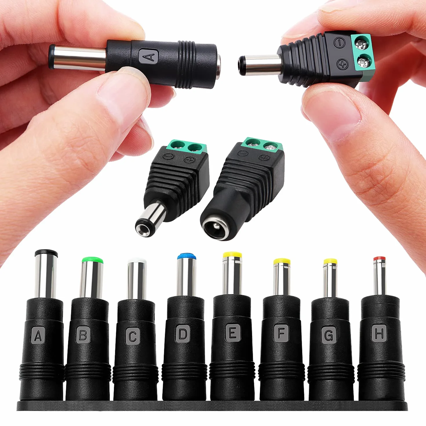 8 in 1 DC Alimentazione Universale Adattatore 5.5x2.1 mm Femmina Maschio Jack Connettore