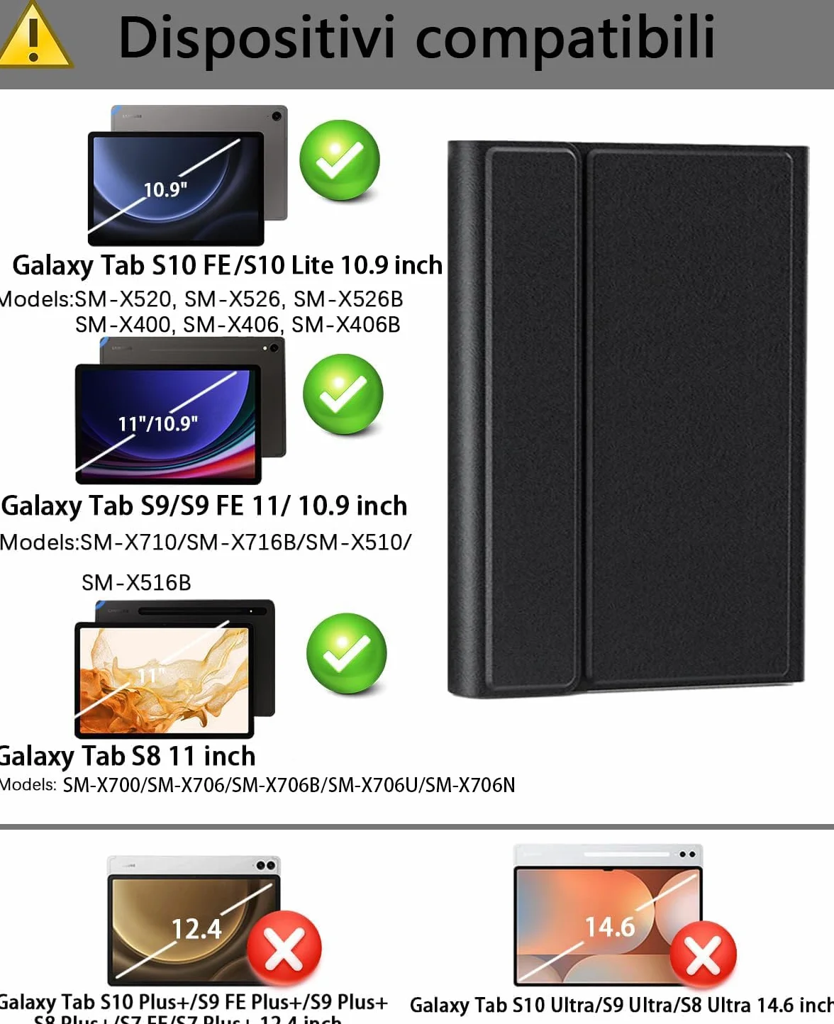 Per Samsung Galaxy Tab S10 Lite/S10 FE(2025)/S9 FE(2023)/Tab S9(2023)/Tab S8(2022)/Tab S7 (2020)10,9-11 Pollici Cover Con Bluetooth Italiano(QWERTY)Tastiera Retroilluminati Mouse Backlit Keyboard Case