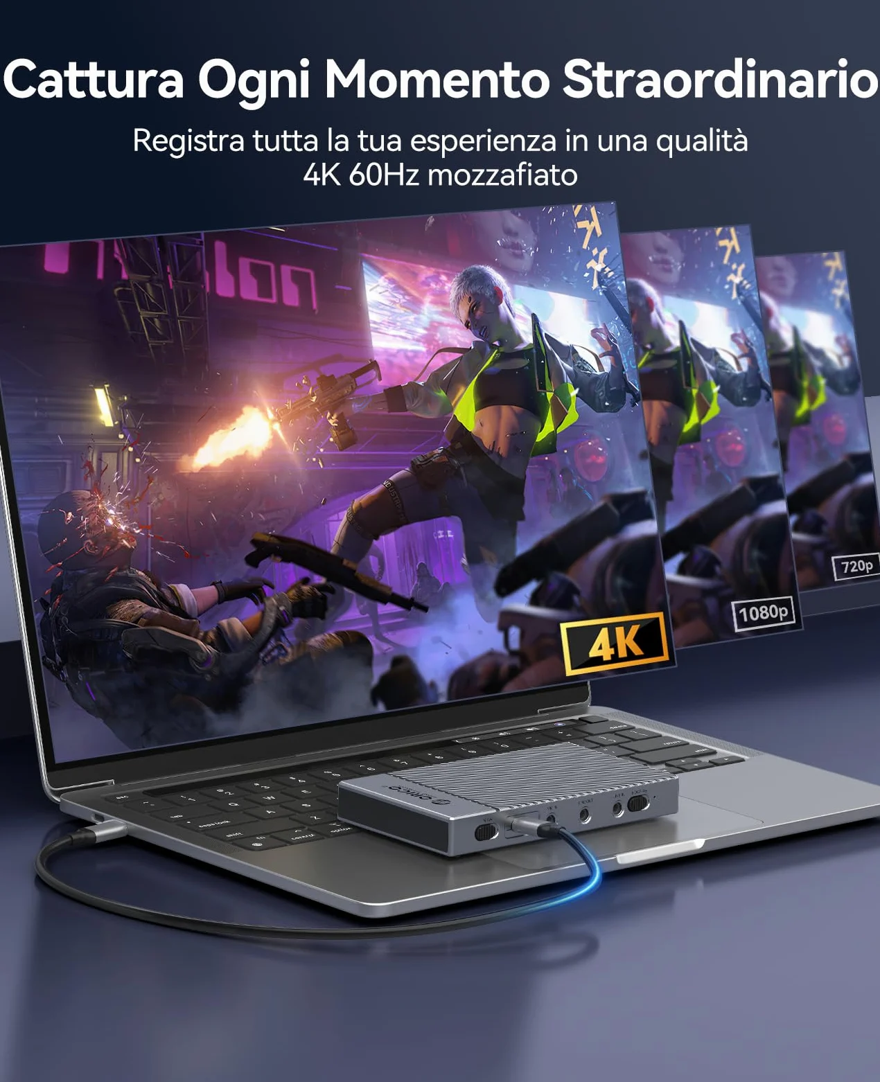 ORICO Cattura Video HDMI 4K@60Hz con Pass-Through - HDR, VRR, Bassa Latenza, Alta Velocità - Compatibile con Switch, PS5/PS4, Xbox, Windows, macOS, Linux, Android