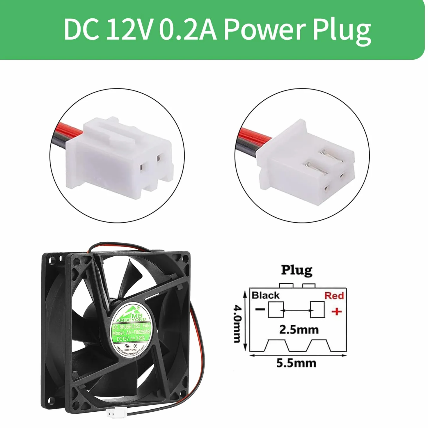 2pack 80 mm da 80 mm da 25 mm 8025 12V DC 0.20A Cuscinetto A Sfera Brushless Ventola di Raffreddamento 2pin