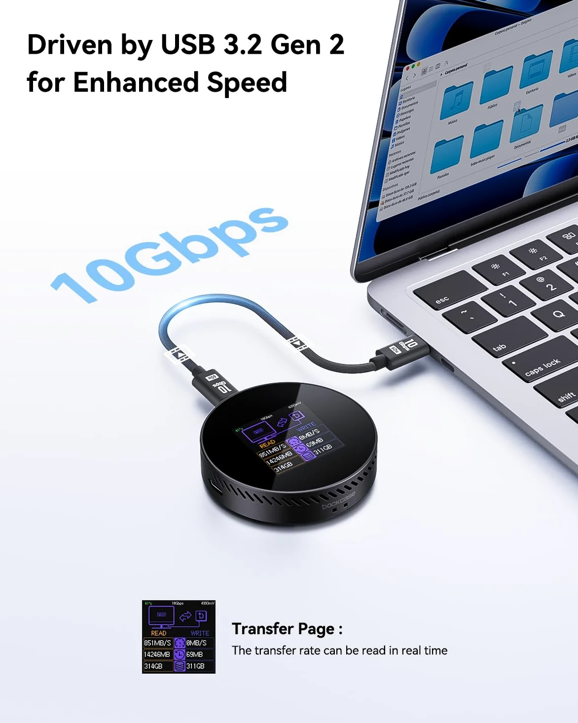 DOCKCASE Case SSD NVMe M.2 Magnetico, USB-C 10Gbps USB 3.2, 100W PD, Protezione da Perdita di Alimentazione in 3s, Compatibile con NVMe 2230/2242, iPhone 16/15 Pro Max ProRes