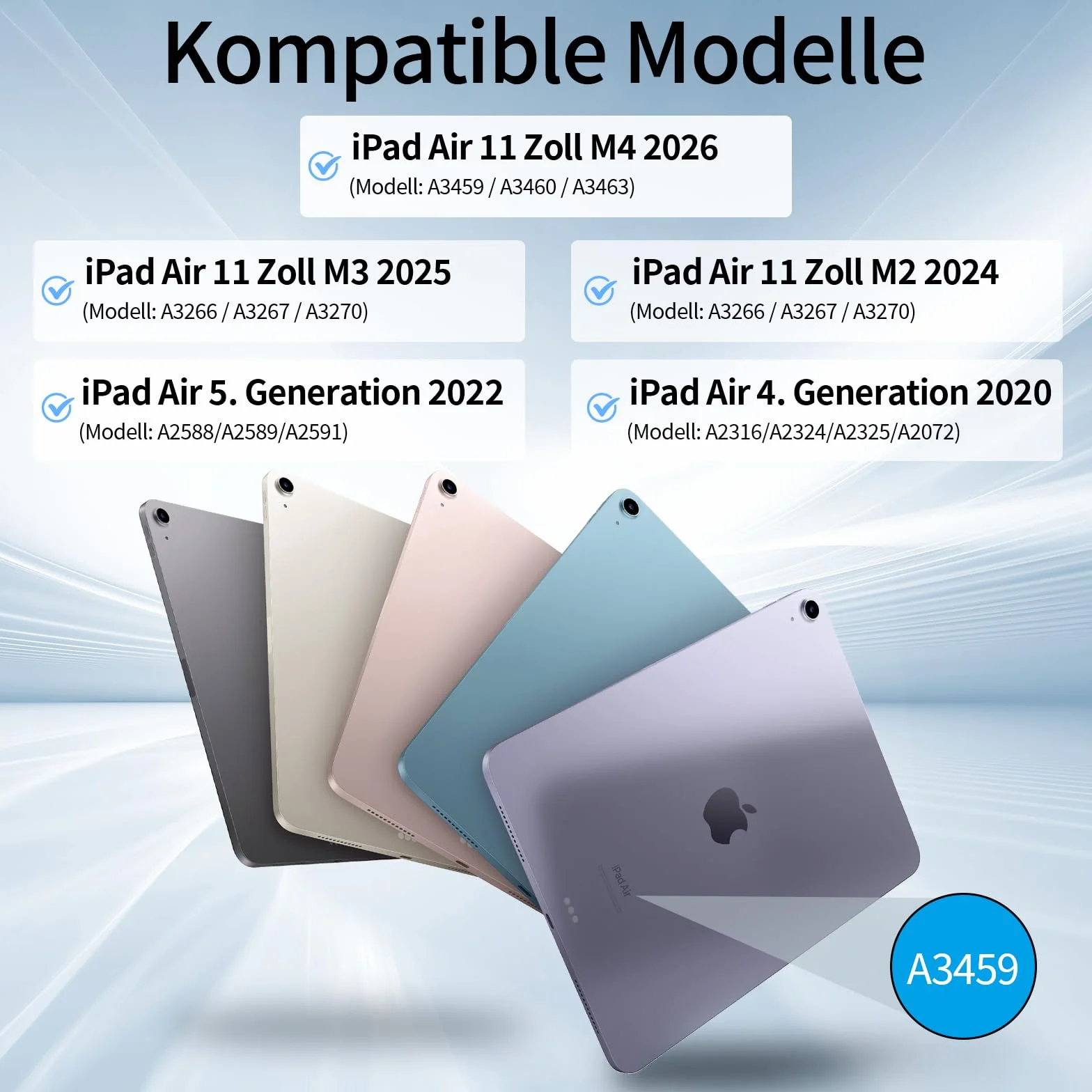 Custodia con Tastiera per iPad Air 11 Pollici 2025 2024 (M3/M2), iPad Air 5 4 2022/2020 10,9 Pollici, Cover Morbida TPU con Supporto per Penna, Tastiera Folio Magnetica Rimovibile, Blu Chiaro