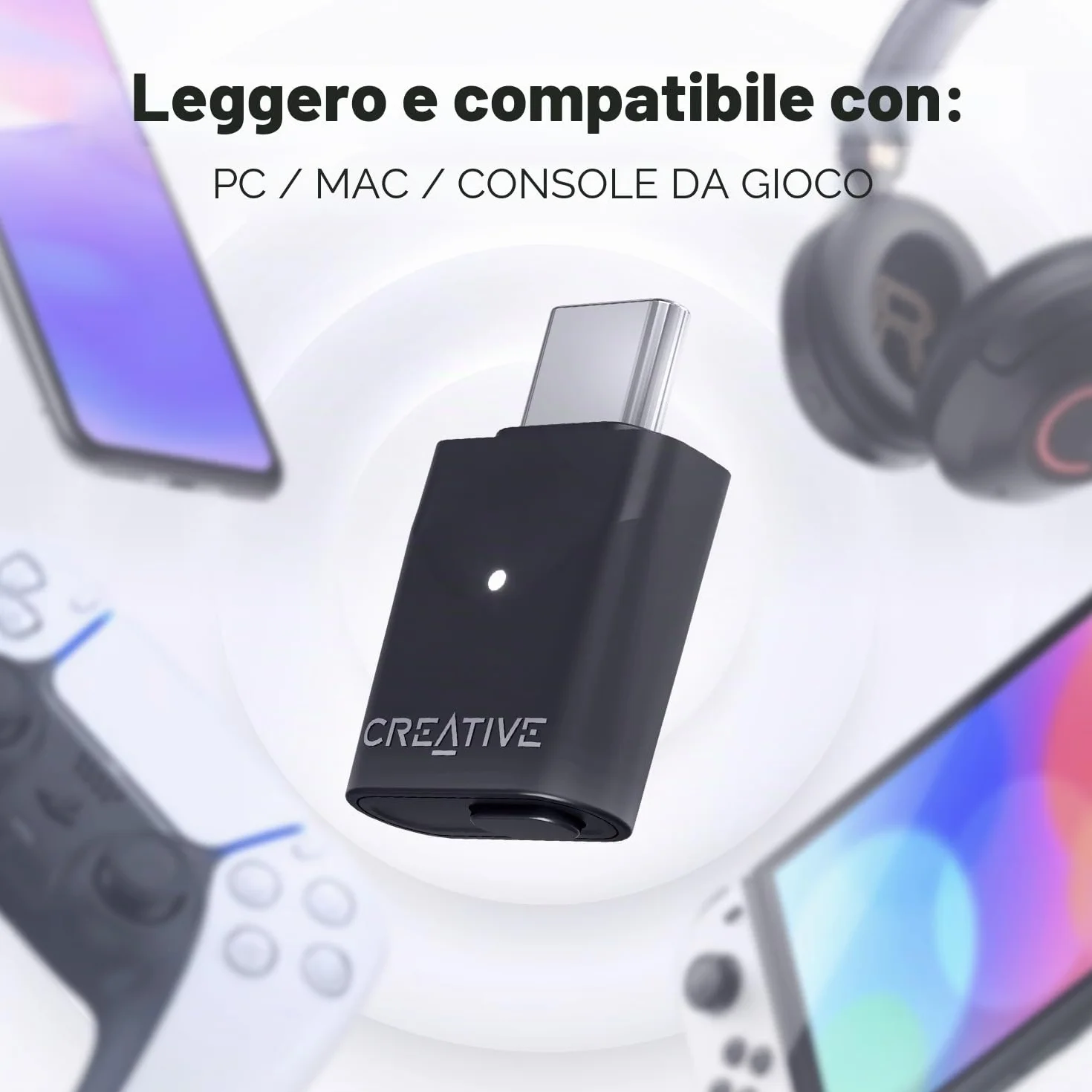 Creative BT-W6 Trasmettitore audio wireless Bluetooth 5.4 e LE con suono Snapdragon, aptX Lossless, bassa latenza e audio fino a 24 bit/96 kHz, funziona con PC/Mac/console di gioco