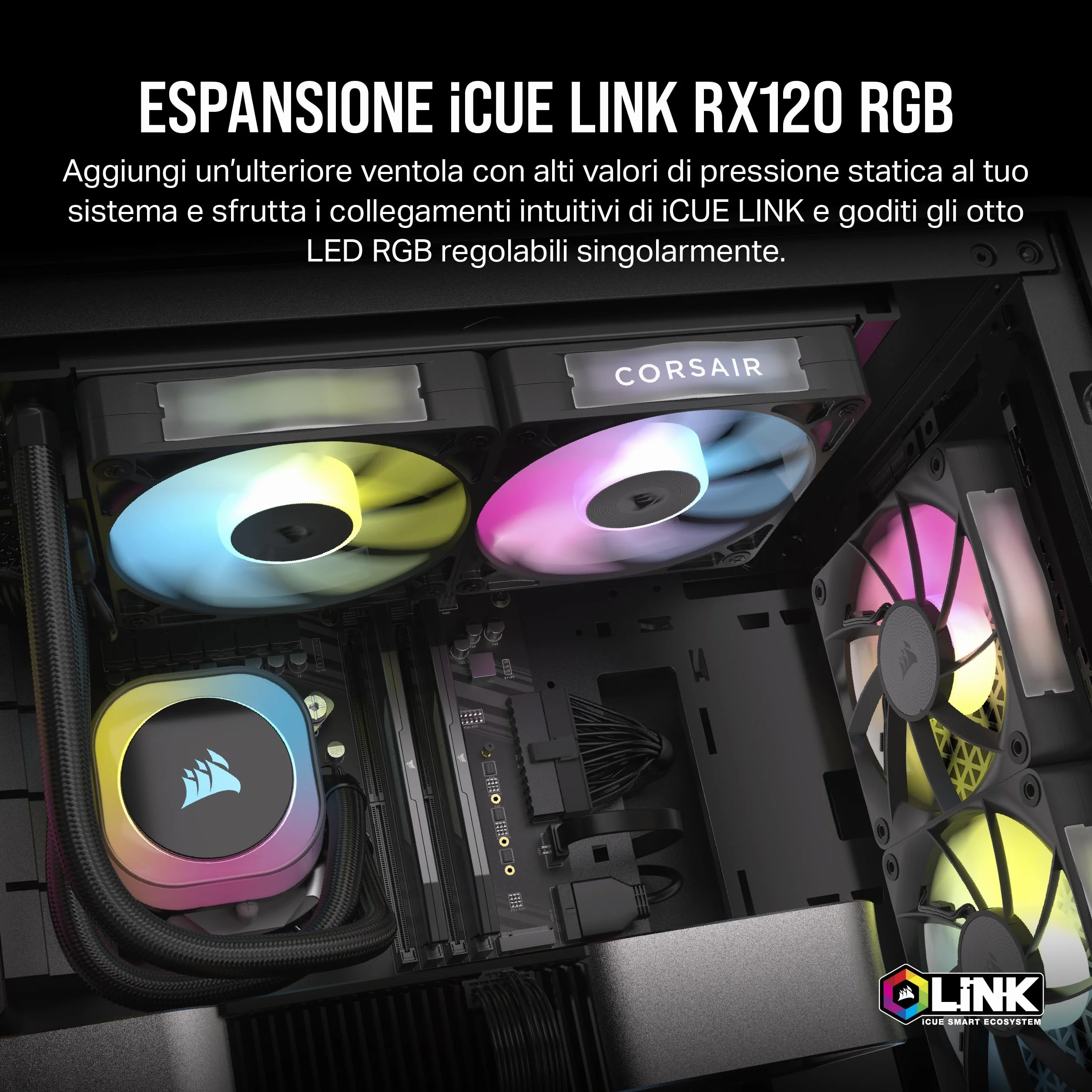 CORSAIR iCUE LINK RX120 RGB Ventola PWM da 120 mm - Cuscinetto a Cupola Magnetica - Ventola Singola - Nero