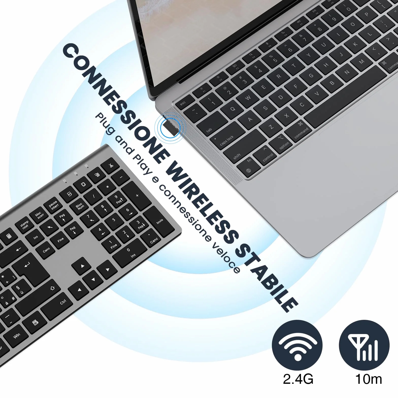 cimetech Tastiera wireless ricaricabile - Layout italiano QWERTY, digitate con facilità e raddoppiate la vostra efficienza - Tecnologia della tastiera per laptop di alta gamma （grigio）
