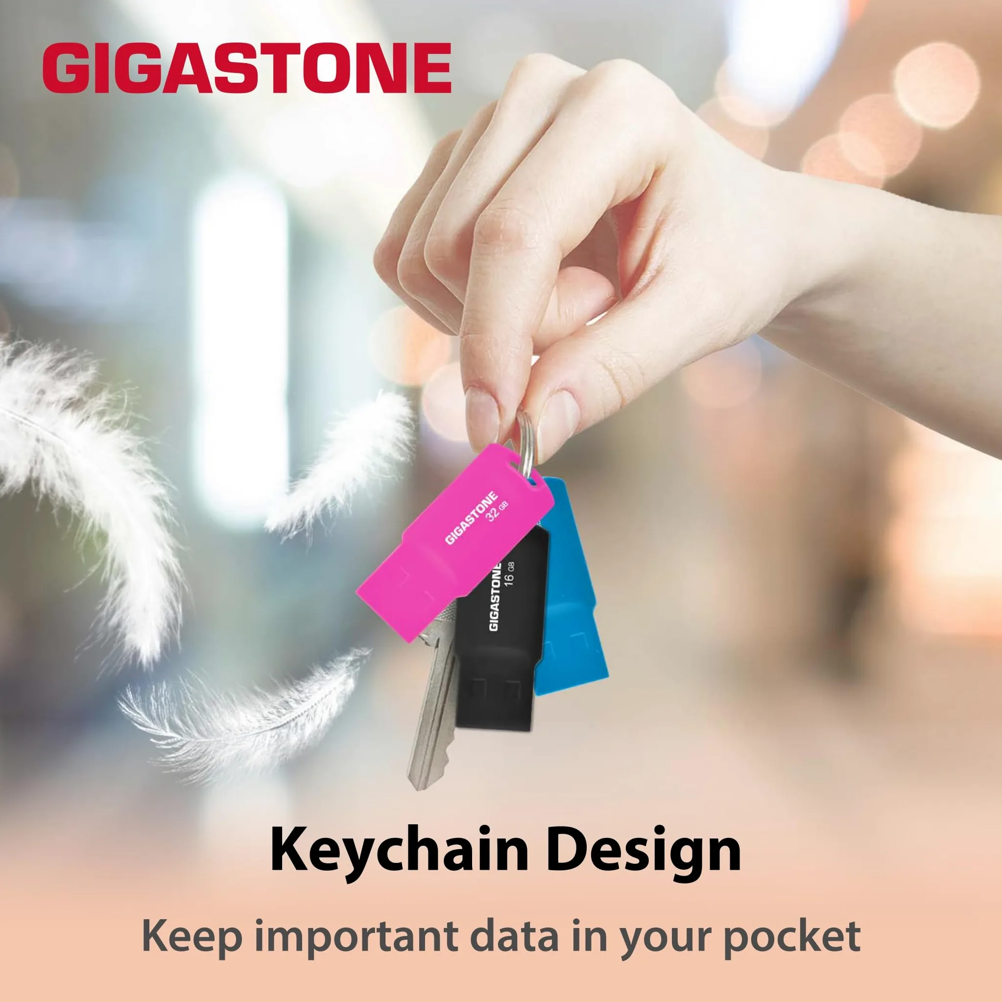 Gigastone Chiavetta USB 64 GB Set da 10, V70 USB 2.0 Memorizzazione dei dati Serie, design portachiavi, compatibile con interfaccia USB 2.0