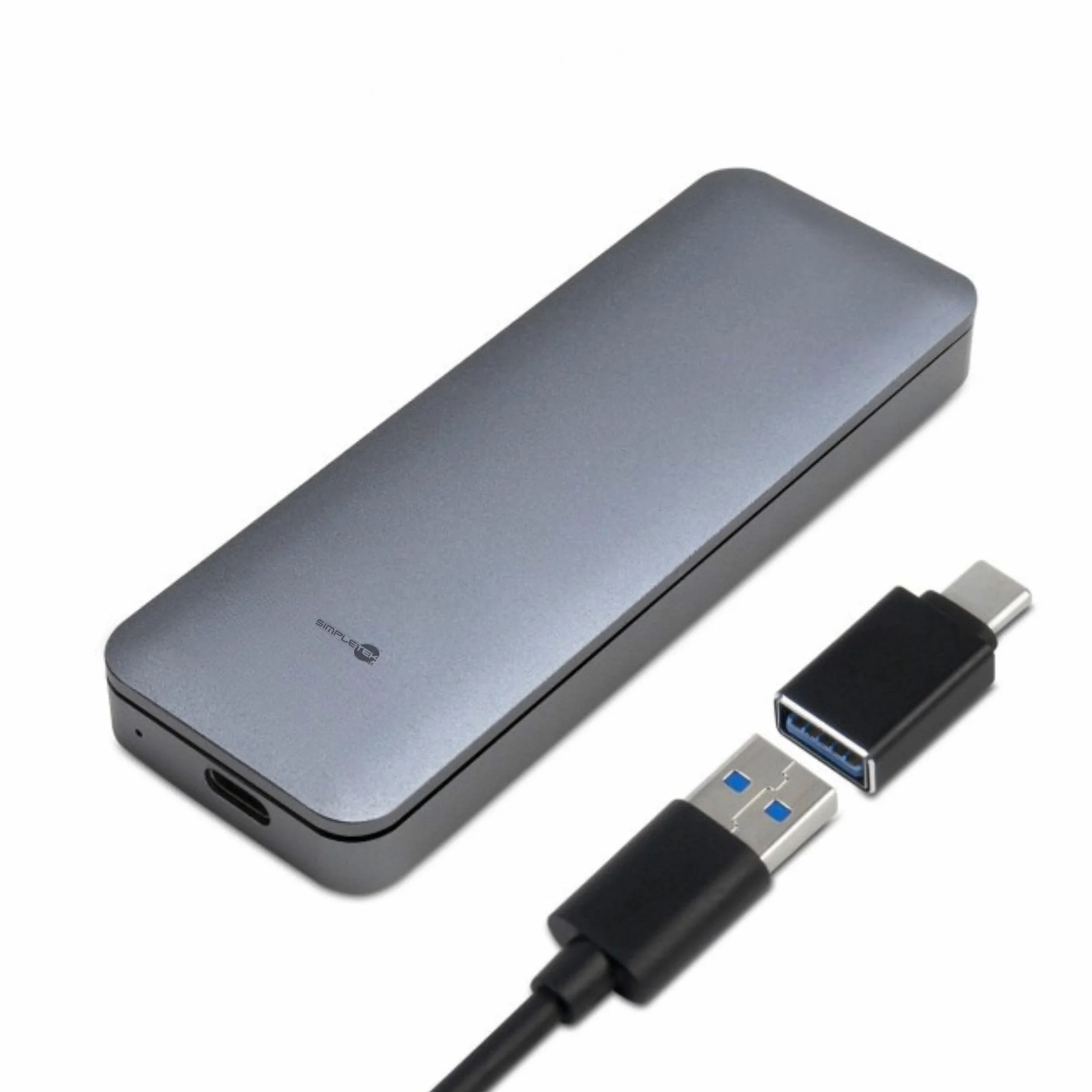 SIMPLETEK - SSD Esterno 480GB M.2 NVMe PCIe | Box USB 3.1 Gen2 (10Gbps) Type-C | Alluminio con Adattatore USB-A | NON SATA