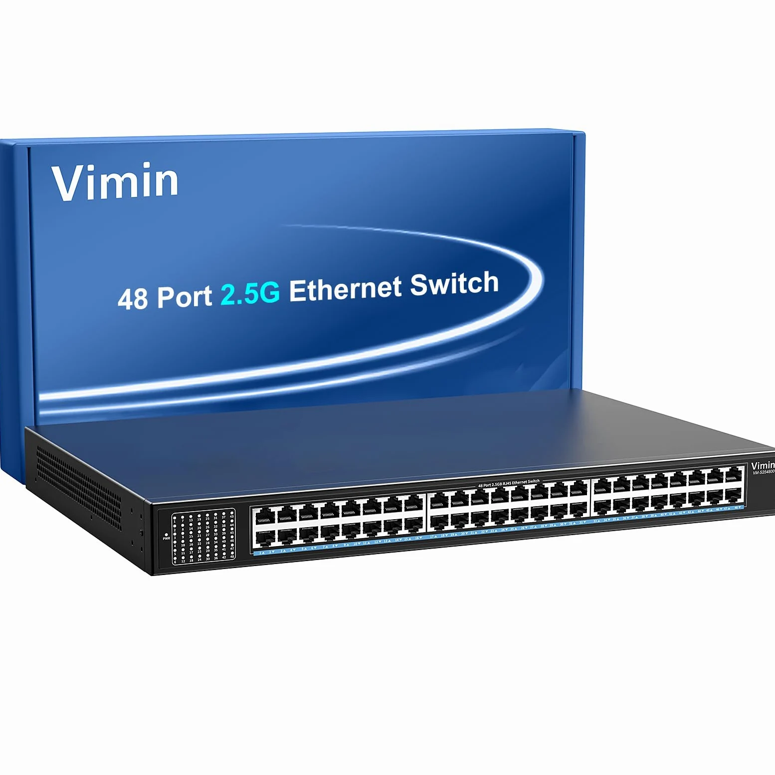 VIMIN Switch Non Gestito a 48 Porte 2,5G, Switch Ethernet Base-T a 48 Porte 2,5GB, 2,5Gb Switch di Rete Plug & Play, Compatibile con 10M/100M/1000M/2,5G, capacità 240Gbps, per Nas, AP Wireless e PC