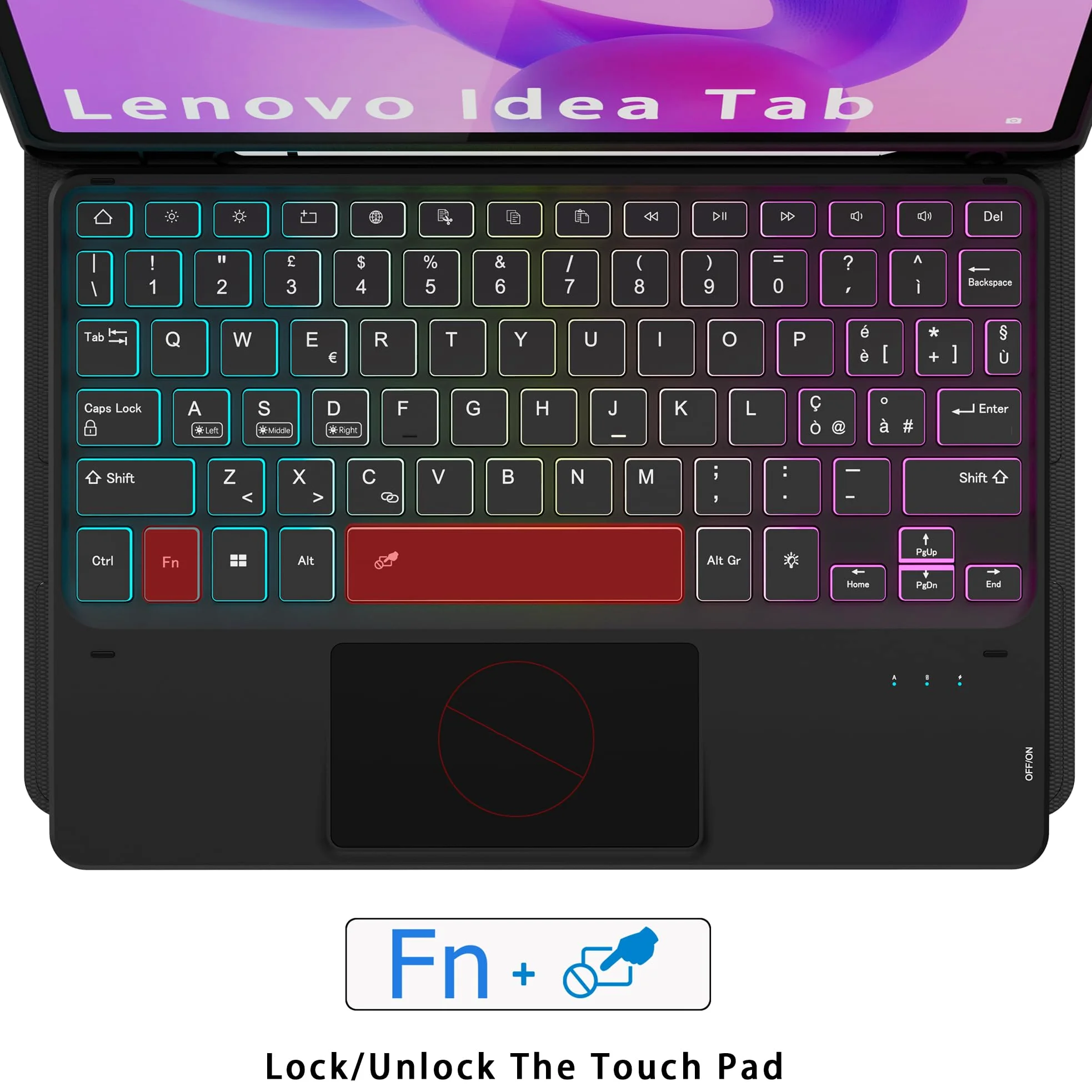Custodia con tastiera per Lenovo Idea Tab 11 pollici 2025: tastiera retroilluminata 7 colori con trackpad Intelligente - Lenovo Tab M11 2024 tastiere wireless rimovibile con Layout italiano QWERTY