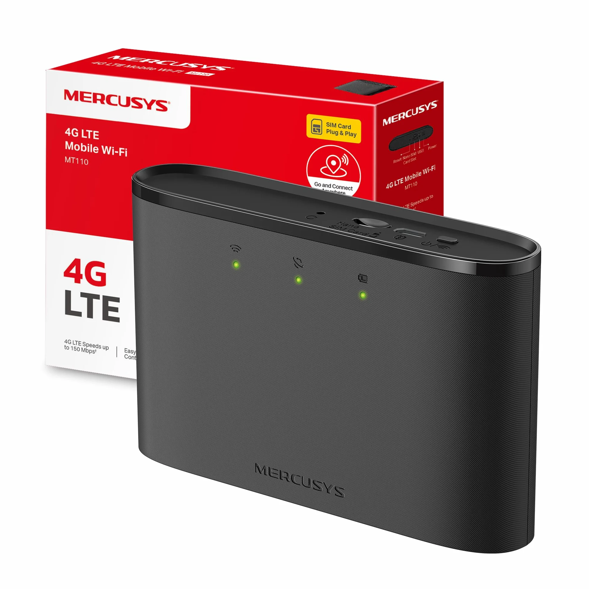 Mercusys TP-Link MT110 Mobile WiFi Router 4G LTE Cat4, WiFi Portatile con Sim, Velocit di Download 150Mbps, Batteria Ricaricabile, Plug&Play