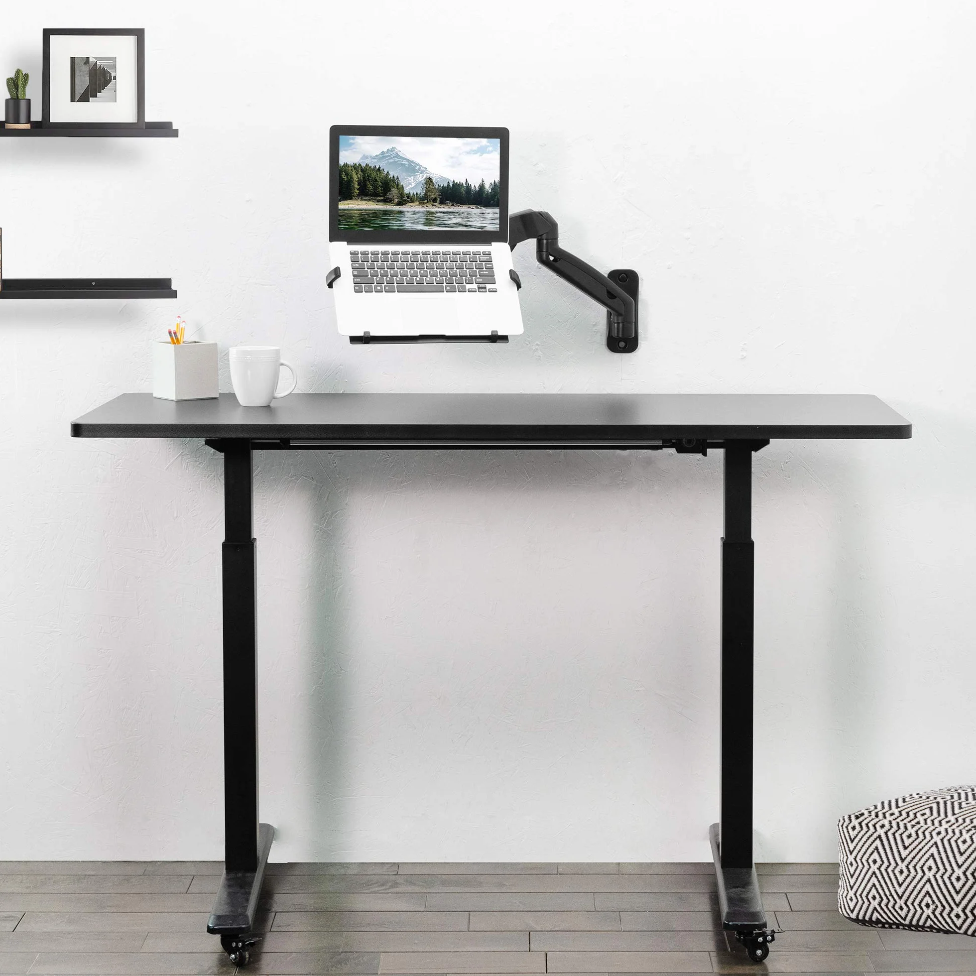 VIVO Supporto da parete per computer portatile, braccio esteso pneumatico regolabile in altezza, vassoio per notebook articolato a movimento completo, adatto a schermi da 10 a 15,6", nero,
