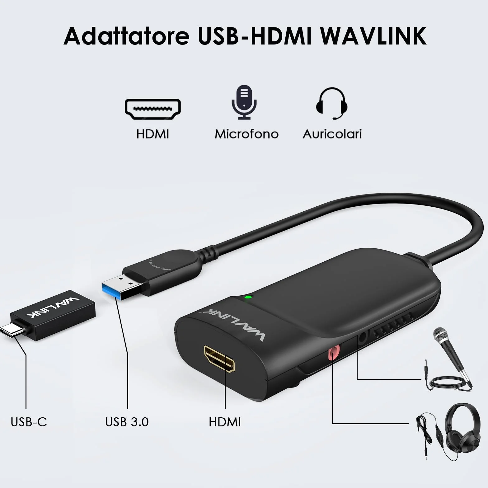 WAVLINK Adattatore USB C a HDMI, Adattatore HDMI 2K, Convertitore USB 3.0 a HDMI, Chip Displaylink supportano fino a 6 Monitor per Windows