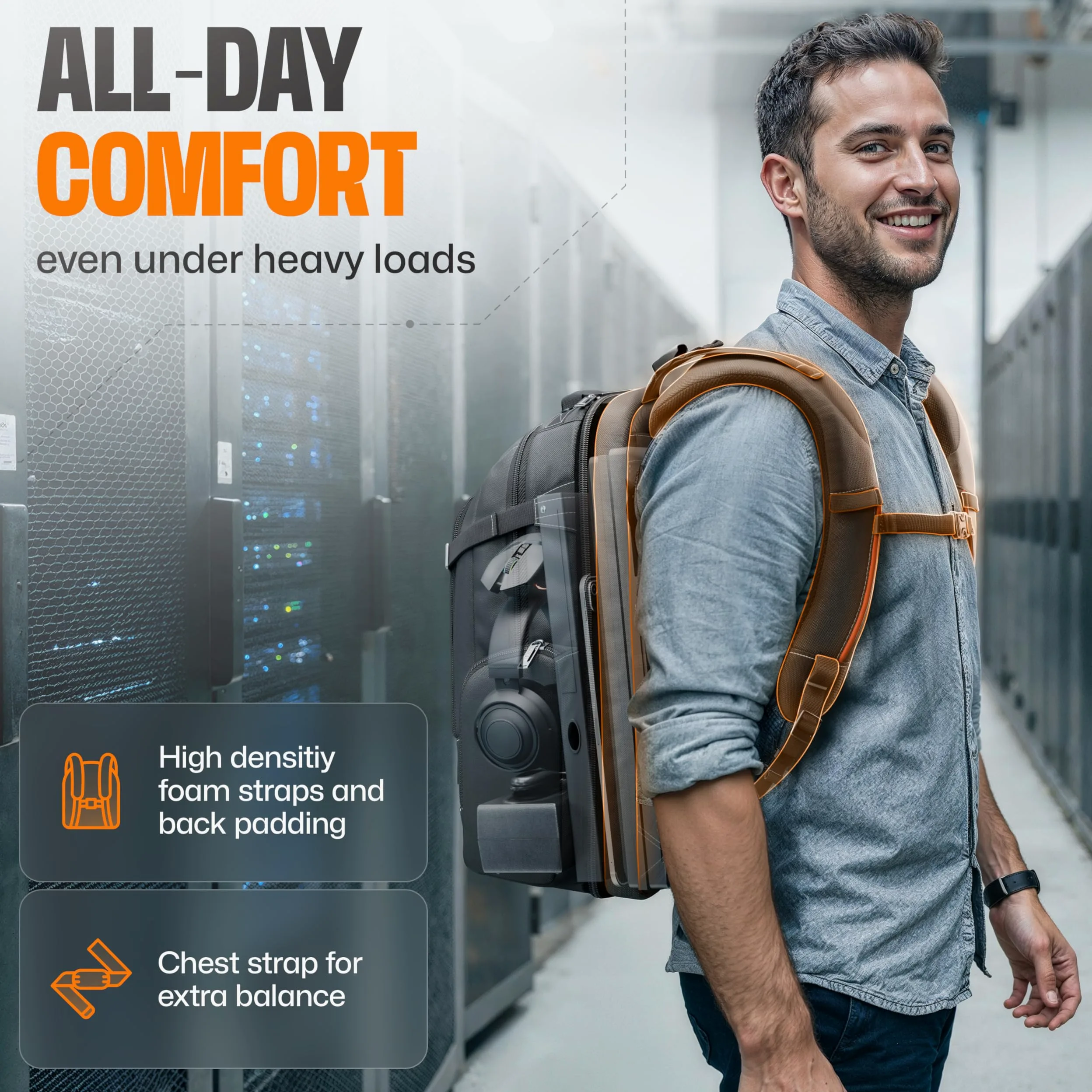 Everki Business 120 PRO Zaino per Laptop 40L con Copertura Antipioggia e Custodia in Rete – per Viaggi, Ufficio e Lavoro – per 2 Laptop fino a 18,4" e 16"