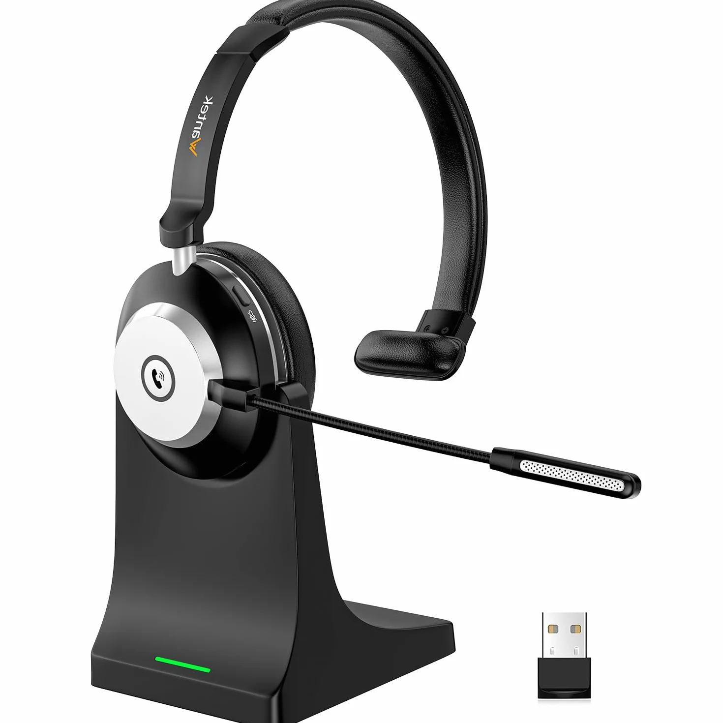 Wantek Cuffie Bluetooth V5.2 con microfono, cancellazione rumore, dongle USB, base ricarica, pulsante muto per PC e telefoni cellulari