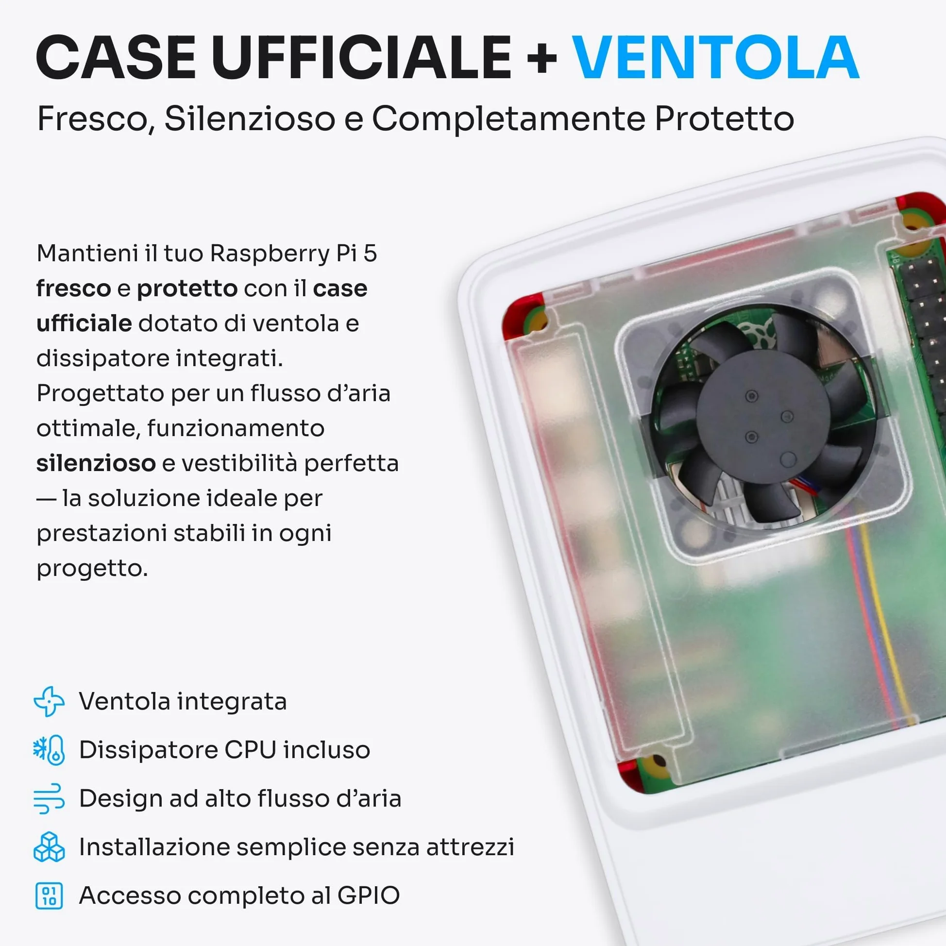 Starter Kit per Raspberry Pi 5 8 GB | Scheda MicroSD 64 GB | Alimentatore 27 W | Case con Ventola Integrata e Dissipatore di Calore | Cavo Micro-HDMI 4K 60 Hz