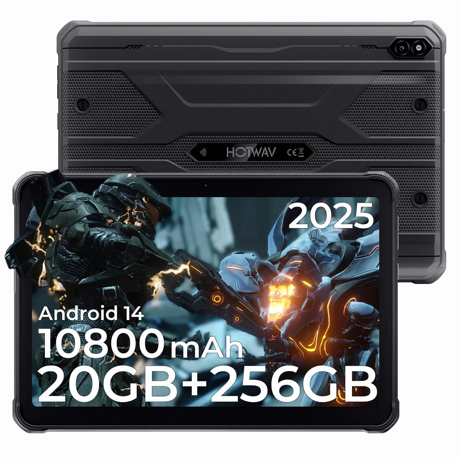 HOTWAV R10 Pro 2025 Tablet Rugged Android 14, 10.1 Pollici HD+ Tablet Robusto 10800mAh, 20GB+256GB/1TB TF Tablets, 13MP+5MP Octa-Core IP68 Tablets Impermeabile Dual SIM 4G-LTE/5G WiFi/Face ID/GPS/OTG