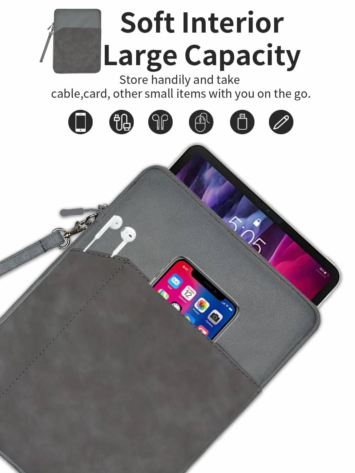Custodia per tablet Remarkable Paper Pro Move (7,3 pollici), protezione completa, impermeabile, leggera e portatile, grigio scuro