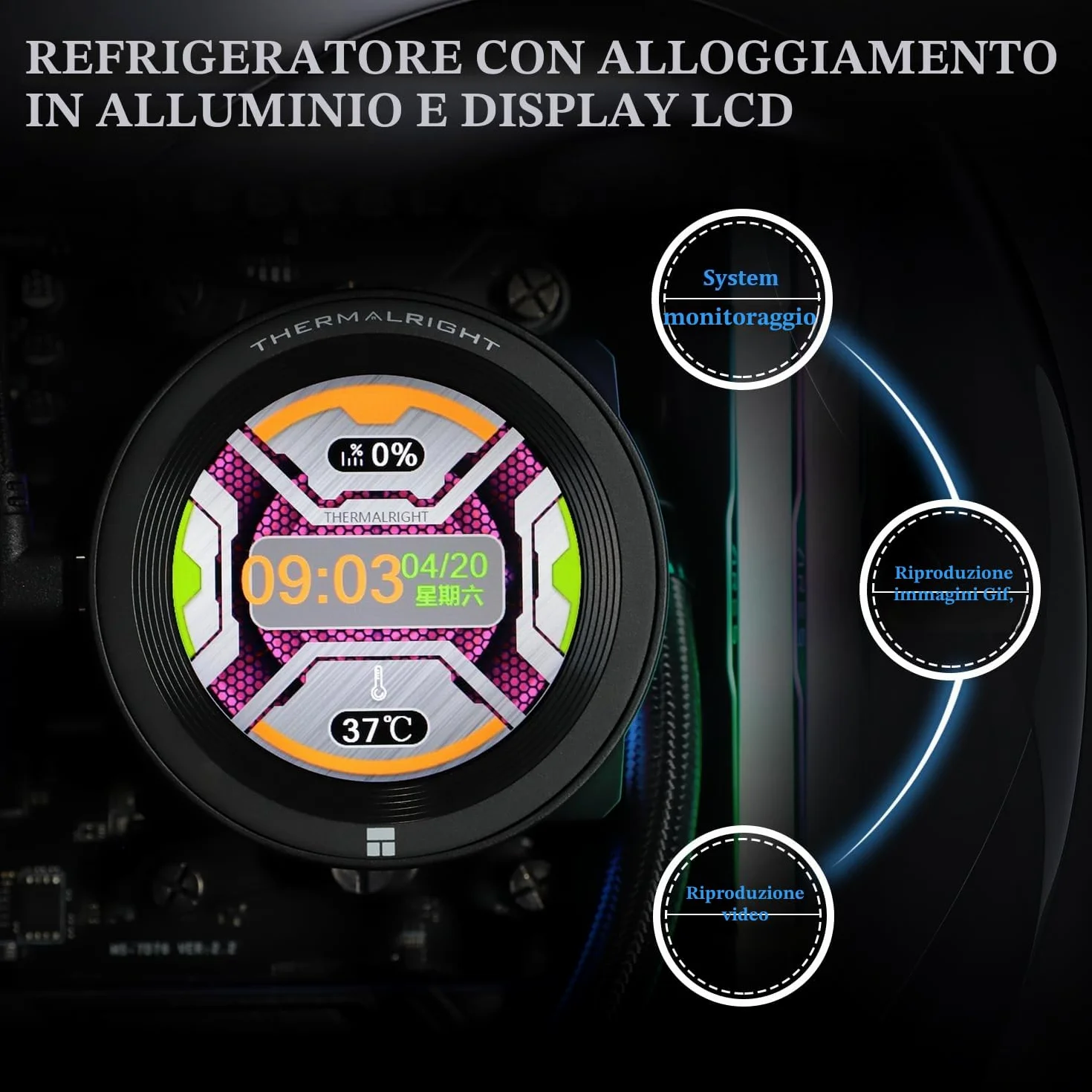 Thermalright CORE VISION 360 Black CPU AIO - Radiatore CPU con schermo IPS LCD con risoluzione 480 x 480, per AM5 e Intel 1700/1851, potente raffreddamento ad acqua a 360 specifiche con display