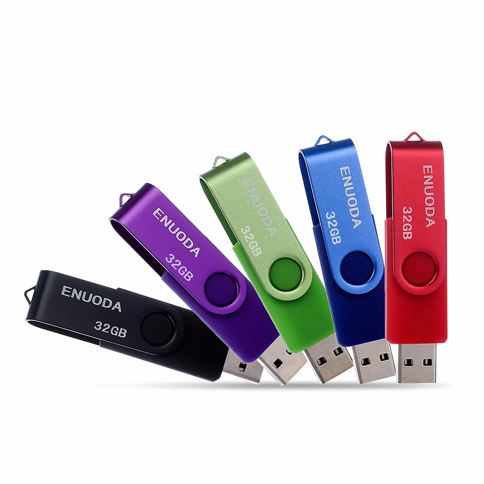 ENUODA Chiavetta USB 32GB 5 Pezzi Pennetta Girevole Pen Drive USB 2.0 Unità Memoria Flash per Archiviazione Dati con Luce LED (5 Multicolorato: Nero Blu Verde Viola Rosso)