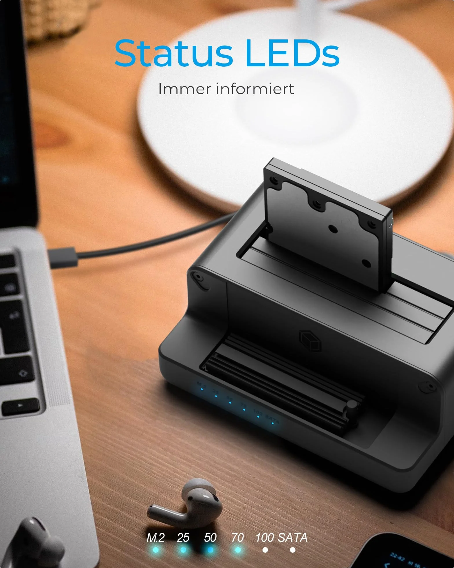 ICY BOX Docking Station per HDD/M.2 NVMe SSD, USB 3.2 Gen 2 (10 Gbit/s), stazione di clonazione HDD e unità (SATA 2.5/3.5" e M.2 NVMe), adattatore, IB-2914MSCL-C31