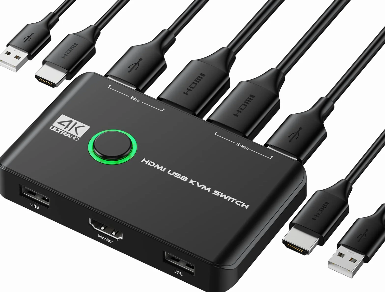 Rybozen KVM Switch HDMI, 4K @60Hz USB Switch per 2 Computer Condividono Tastiera, Mouse, Stampante e un Monitor HD, Switch KVM con 2 Cavi USB e 2 Cavi HDMI