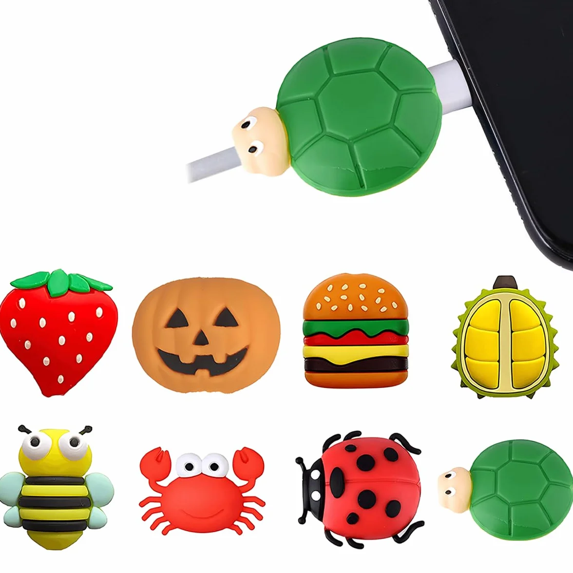 Proteggi Cavo - Protettore Frutta Animale Cartone Animato, Protezione Caricatore per Animali, Prevenire Rottura USB Phone