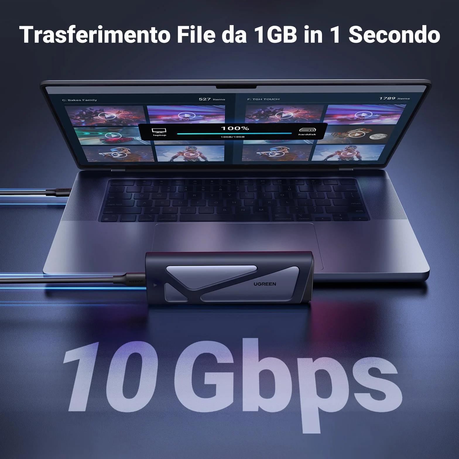 UGREEN Custodia SSD M.2 NVMe & SATA, Case SSD M.2 PCIe NGFF USB C 3.2 Gen 2 10Gbps per M-Key e B&M-Key 2230/2242/2260/2280, Compatibile con 970 Evo Plus, 760P ecc