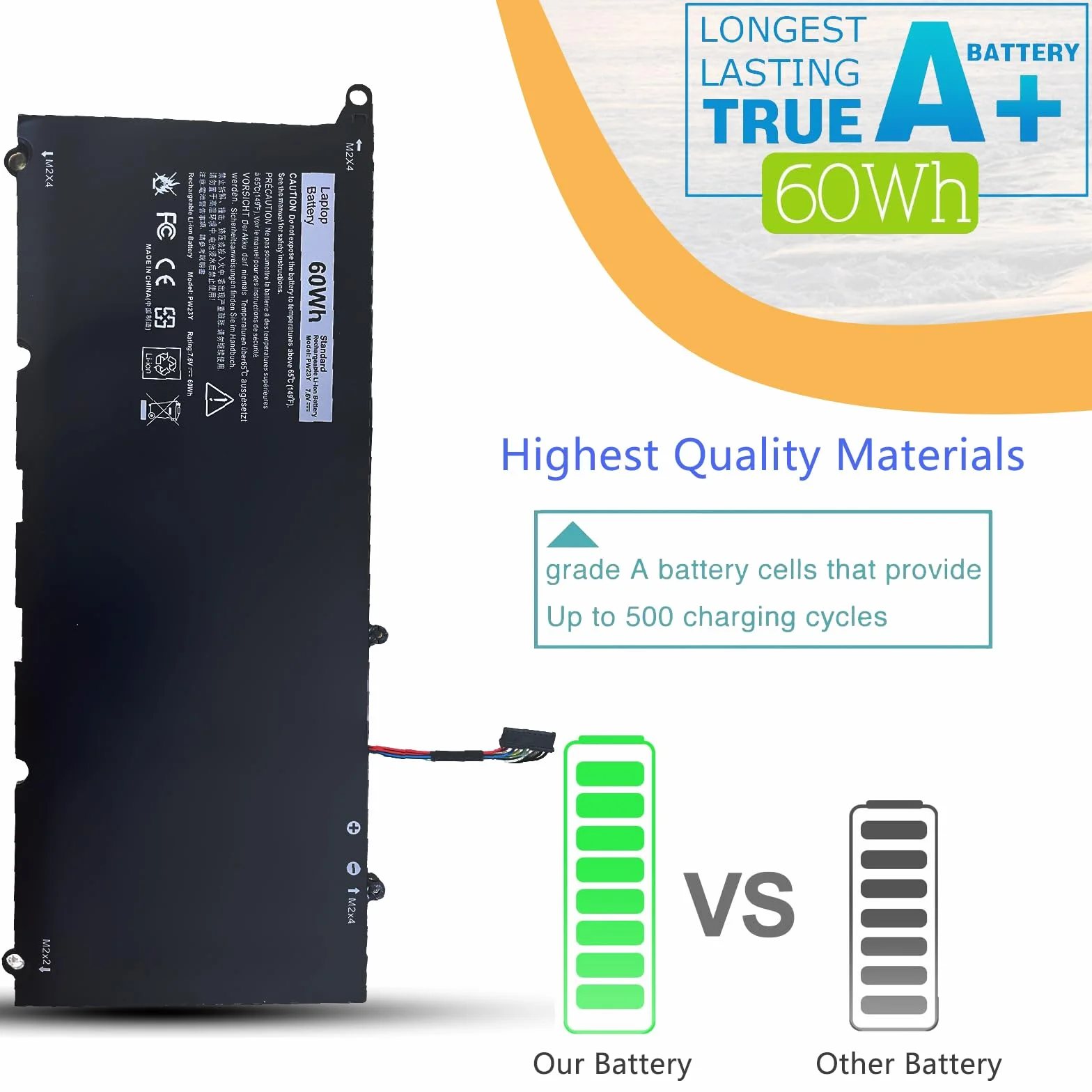 PW23Y Batteria di ricambio per computer portatile Dell XPS 13 9360 P54G002 13-9360-D1605G 13-9360-D1605T 13-9360-D1609G 13-9360-D1705G Series sostituzione TP1GT RNP72 0 RNP72 0TP1GT 7,6 V 60