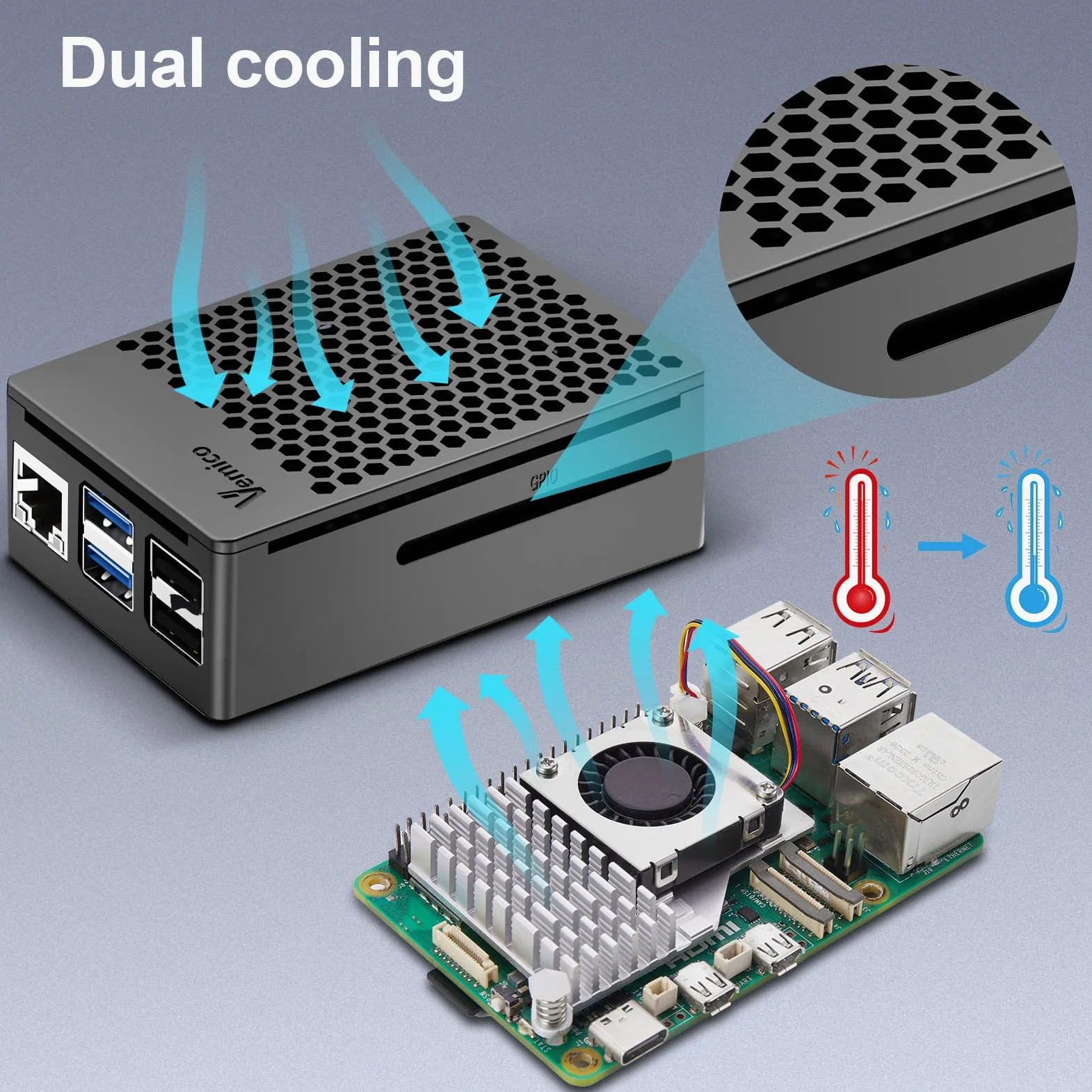 Vemico Raspberry Pi 5 16GB Kit con Pi 5 16GB scheda singola, dispositivo di raffreddamento attivo, custodia protettiva, scheda di garanzia e cacciavite