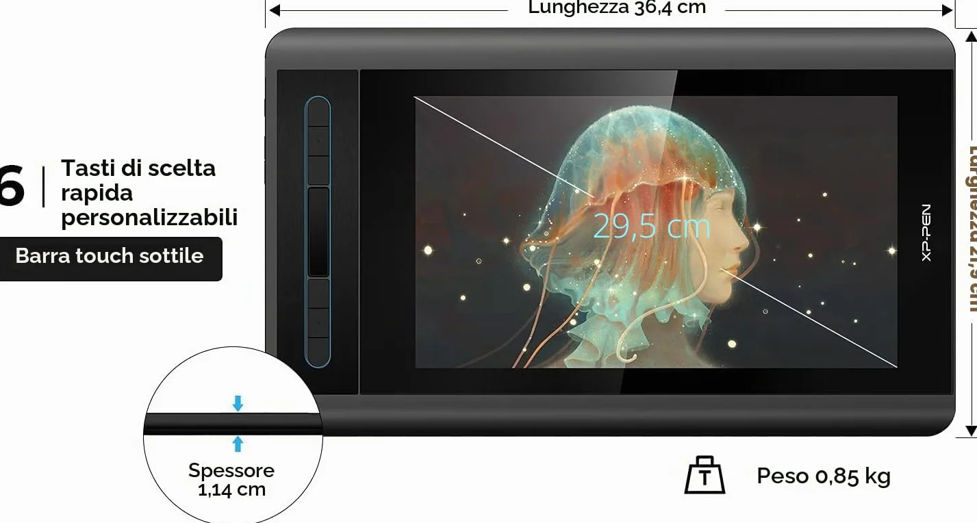 XP-PEN Artist 12 Monitor grafico Drawing Pen Tablet Pen Display 1920 X 1080 HD IPS con Touch Bar P06 con gomma per cancellare a distanza Home Office (Artist 12)