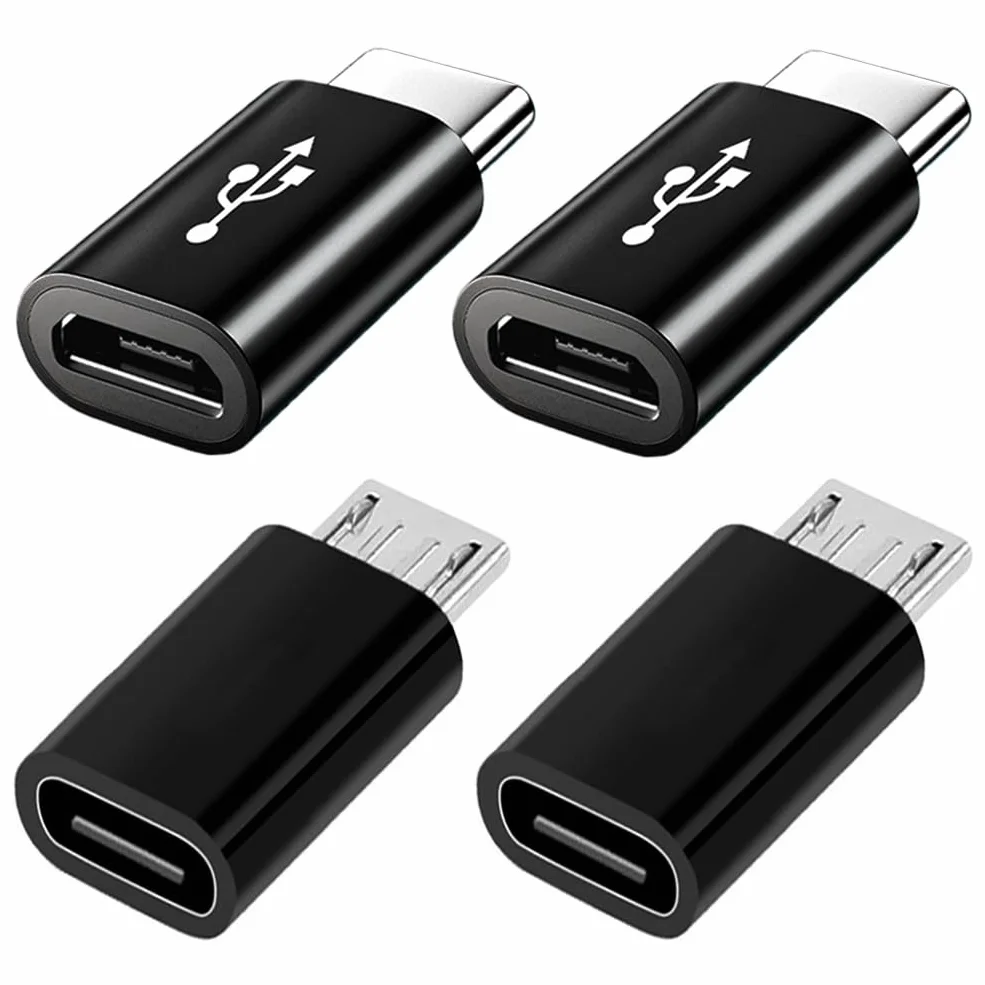 Adattatore Micro USB a USB C 4-Pack, Adattatore Tipo C Maschio a MicroUSB Femmina e MicroUSB Maschio a Tipo C Femmina Compatibile con Samsung Galaxy, Telefoni Android e Altri, Nero