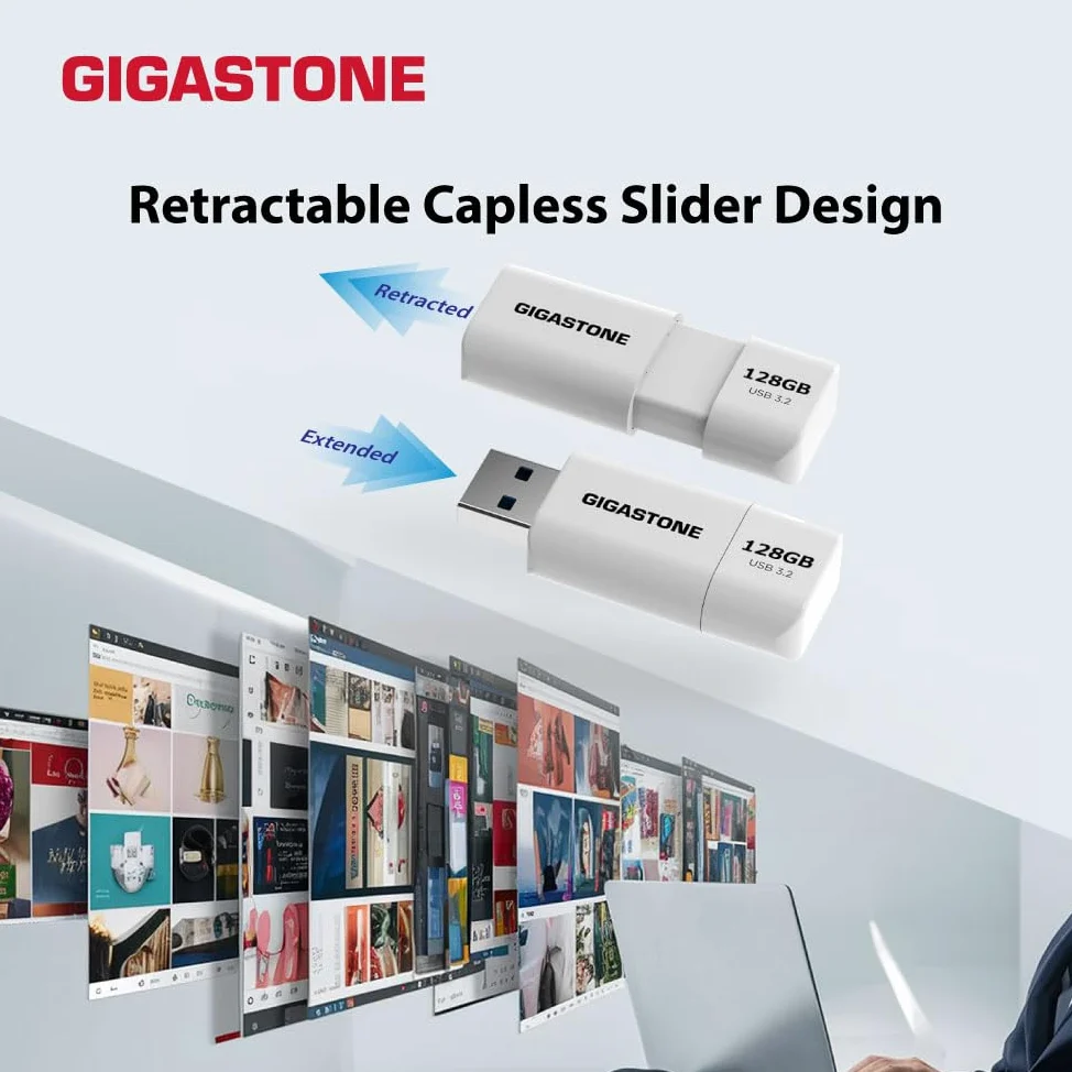 Gigastone Chiavetta USB 128 GB Set da 5, Z60 USB 3.2 Gen 1 Serie, R/W 120/80 MB/s alta velocità, Senza cappuccio con design retrattile, compatibile con interfaccia USB 2.0 / USB 3.0 / USB 3.1
