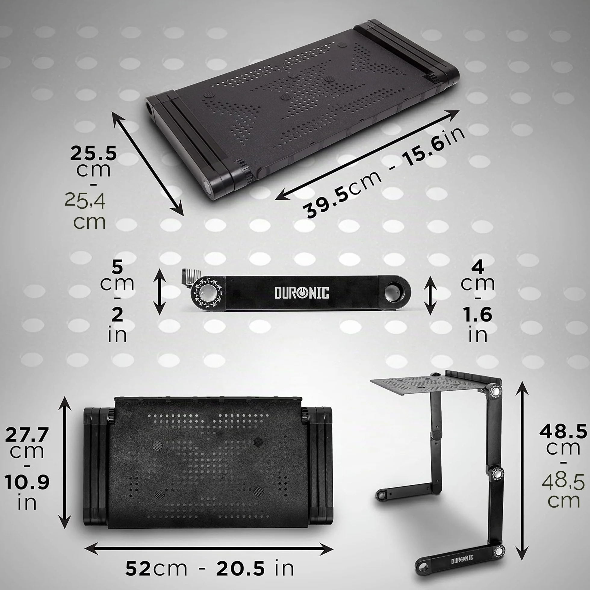 Duronic DML121 - Supporto da scrivania Pieghevole Multiuso, Altamente Regolabile, per Tablet o MacBook, ergonomico, Si ripiega Piatto, Tavolo Portatile, 6 giunture per Gambe Regolabili in 24 posti