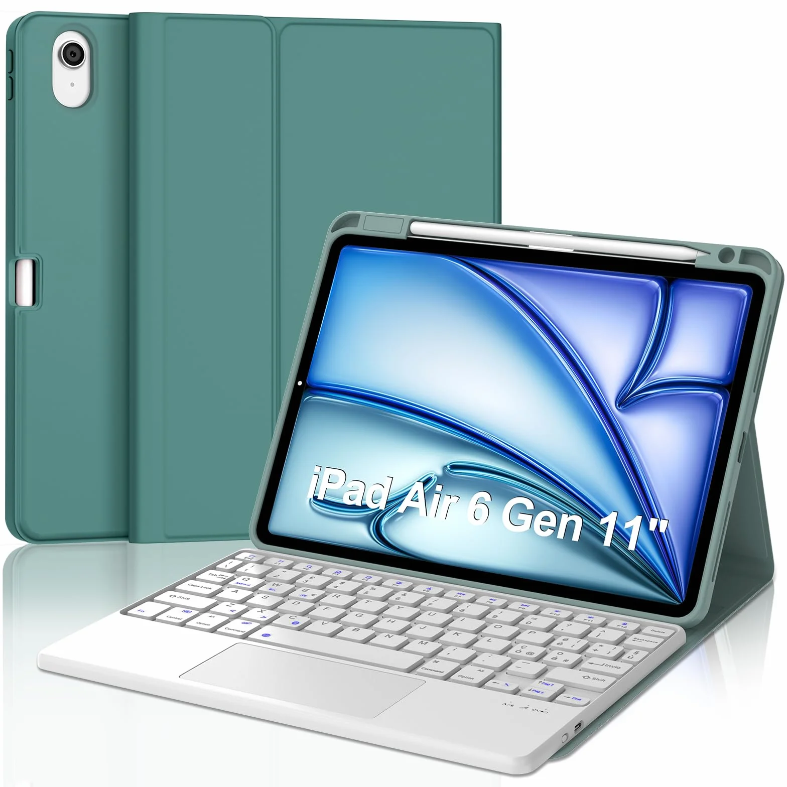 WINCHKING Cover Tastiera per iPad Air 11 M4 2026/M3 2025/M2 2024 con Touchpad, Italiano QWERTY, Custodia con Bluetooth Rimovibile Tastiera per iPad Air 11 Pollici M4/M3/M2, Verde scuro