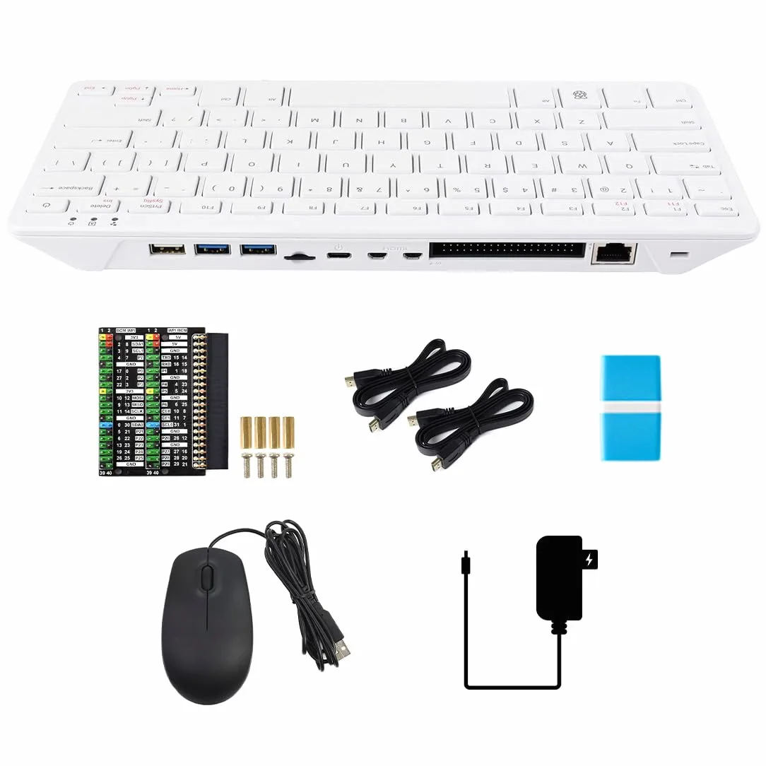 Waveshare Pi 500 Basic Kit, a Pi Designed Into a Keyboard, Support WiFi/BT, Dual-4K Outputs, with Raspberry Pi 500, GPIO Adapter Board, HDMI to Micro HDMI Cable, 27W Type-C Power Supply, etc