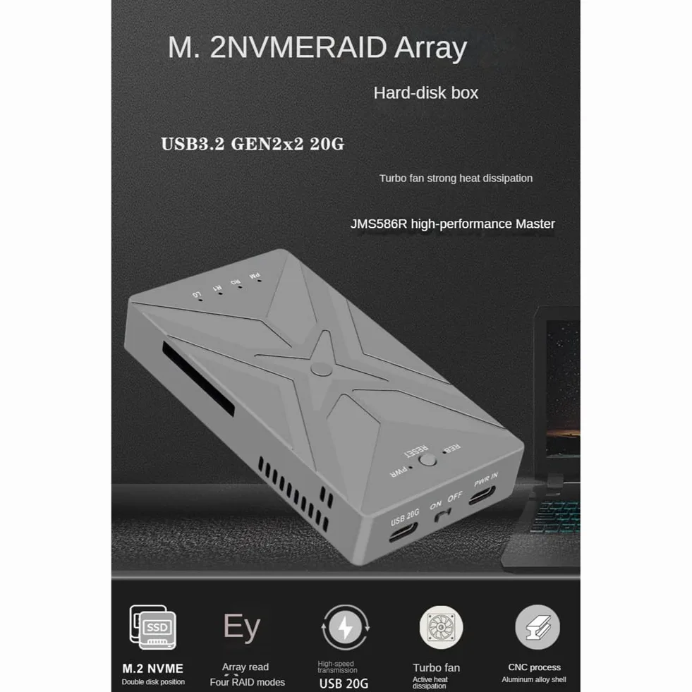 M.2 NVME SSD Dual bay M2 SSD Case Support M.2 Nvme SSD Disk per SSD Hard Disk Box Type-C USB3.2 GEN2 20 Gbps