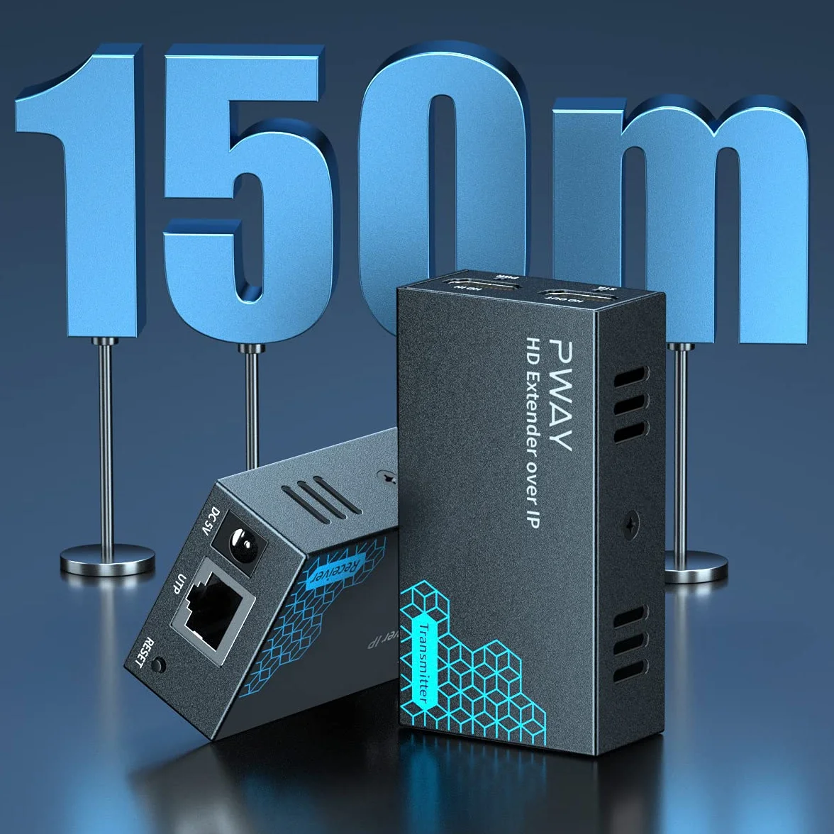 PWAY PW-DT243 Extender HDMI su IP 150m/492ft 150m Trasmissione Tramite Cavo di Rete Cat5e / 6/7/8 Supporto Loopout Locale e Trasmissione da 1 a Multipla Tramite lo Switch di Rete