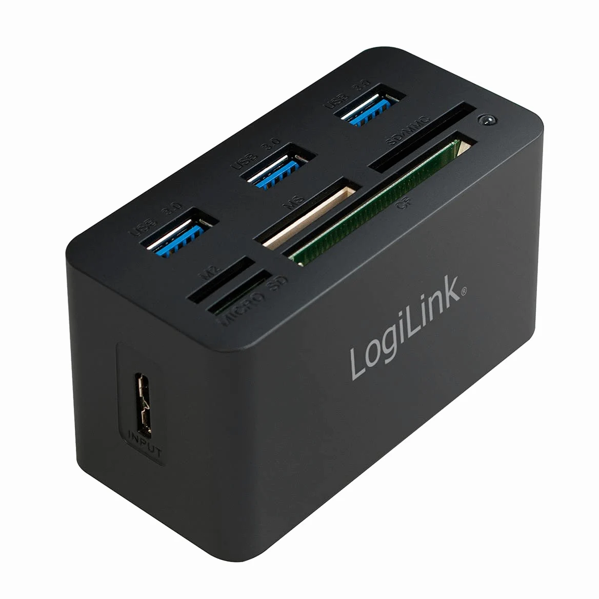 LogiLink Hub compatibile USB 3.0 con lettore di carte All-in-One, nero