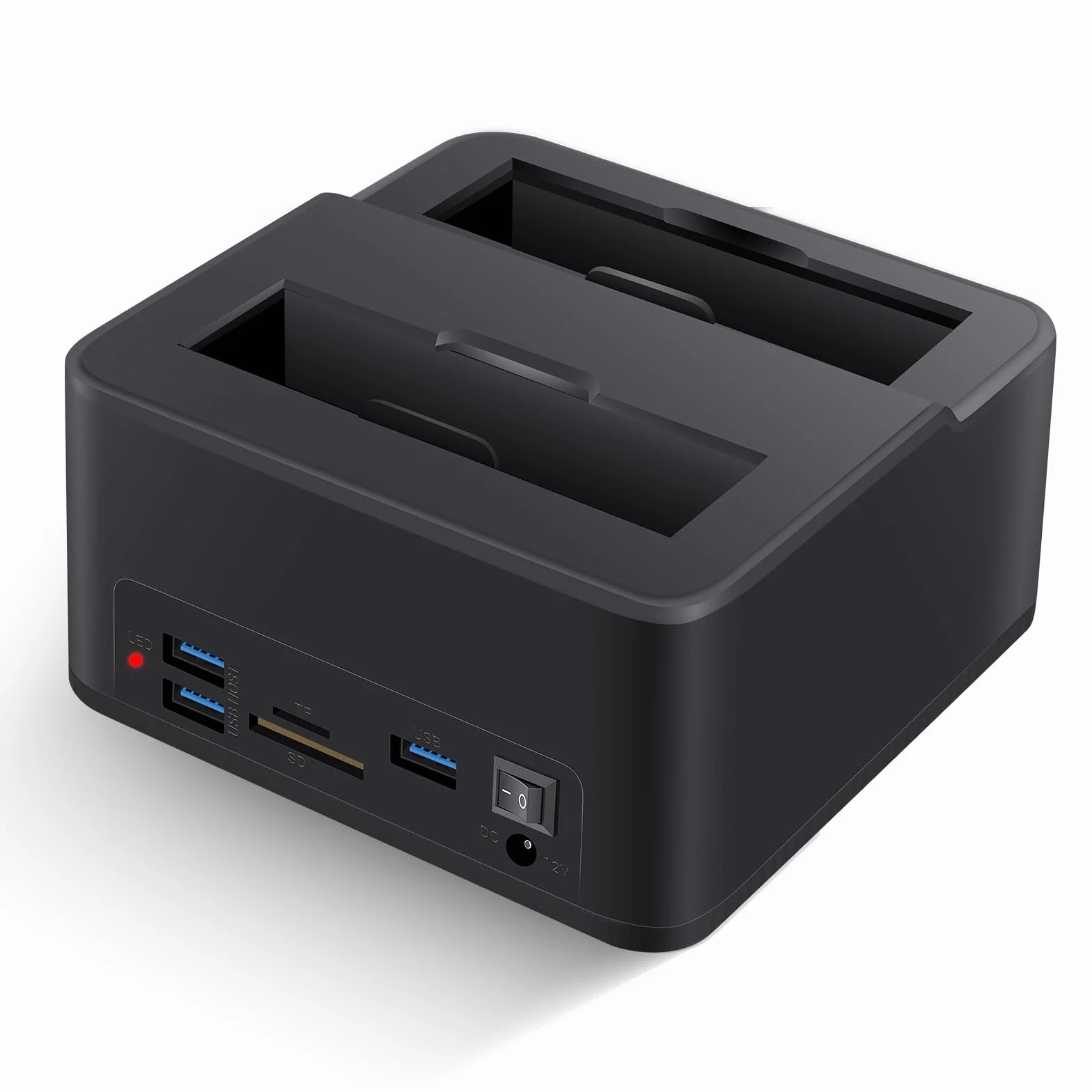 Docking station USB 3.0 doppio alloggiamento per dischi rigidi/SSD SATA da 2,5"/3,5" (fino a 2x16TB) con lettore di schede SD/microSD integrato. Supporta la clonazione offline, Plug & Play